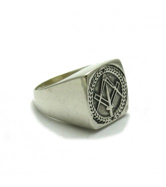 R000199 Sterling Silver Men's Ring Hallmarked Solid 925 Masonic Symbol Handmade